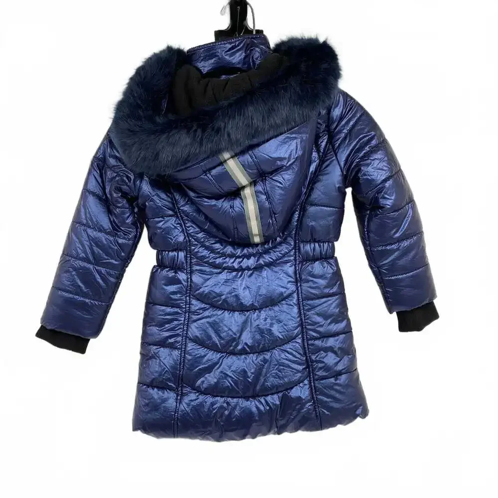 Andy & Evan Blue Nylon Puffer Jacket (3T) | Girls’ Winter Coat, Fur Trim